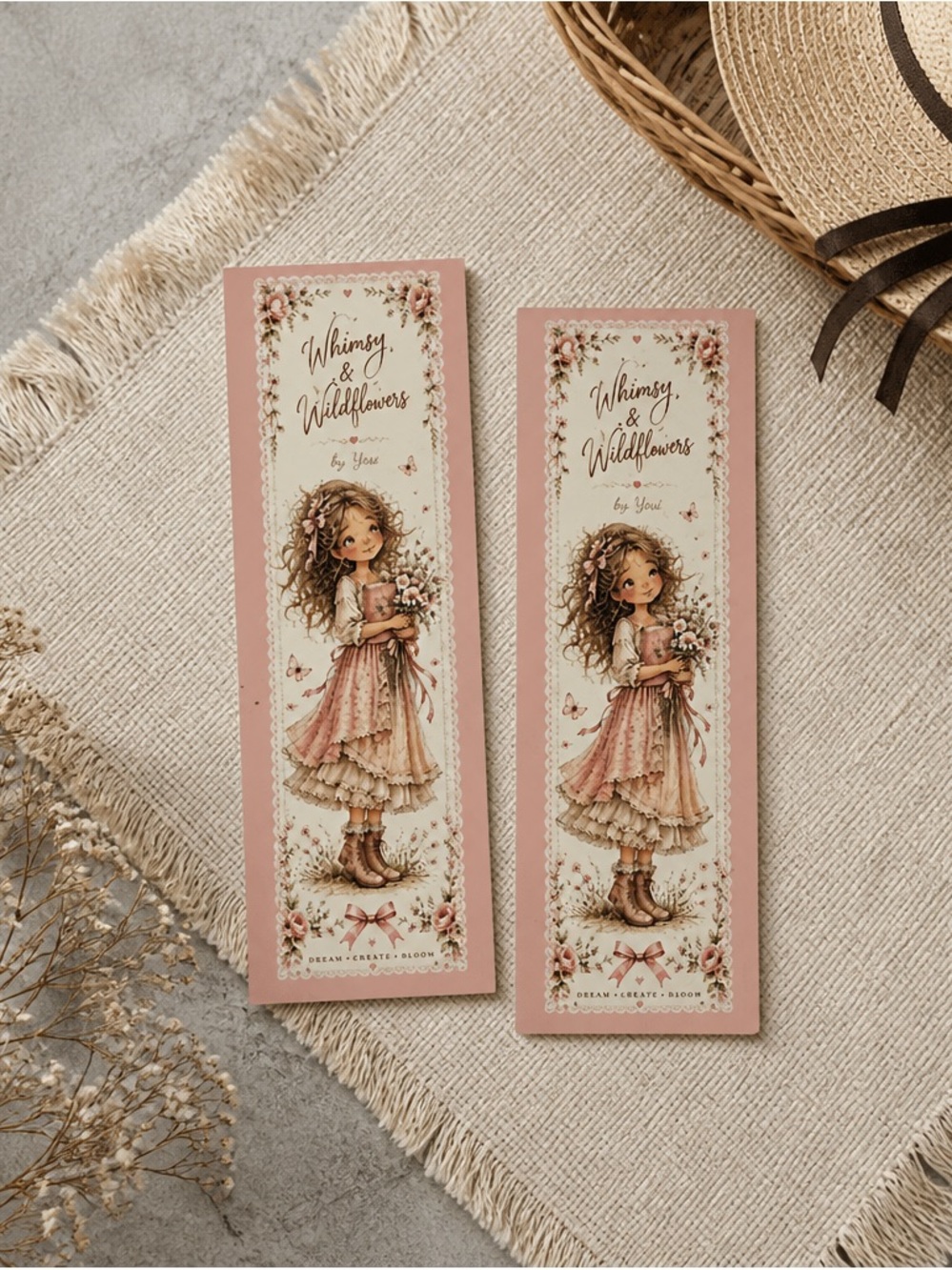 Wildflowers Pink Floral Girl Kids Bookmark Set